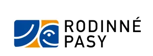 Logo Rodinné Pasy s modro-oranžovým stylizovaným designem obličeje